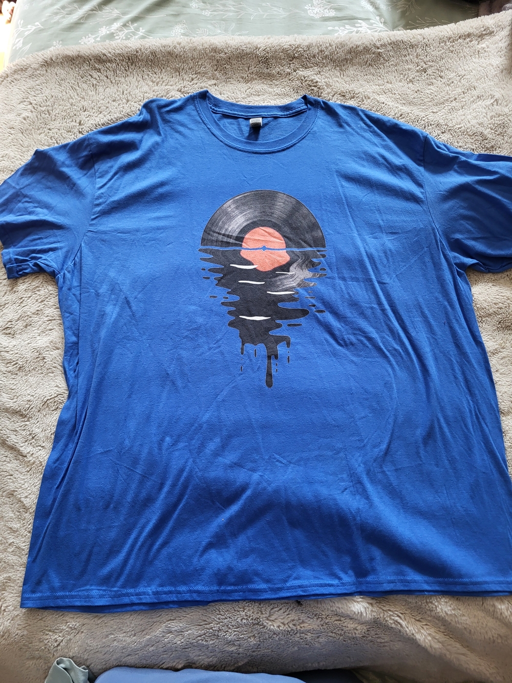 Cool Blue Tee with Black Vinyl Sunset Graphic